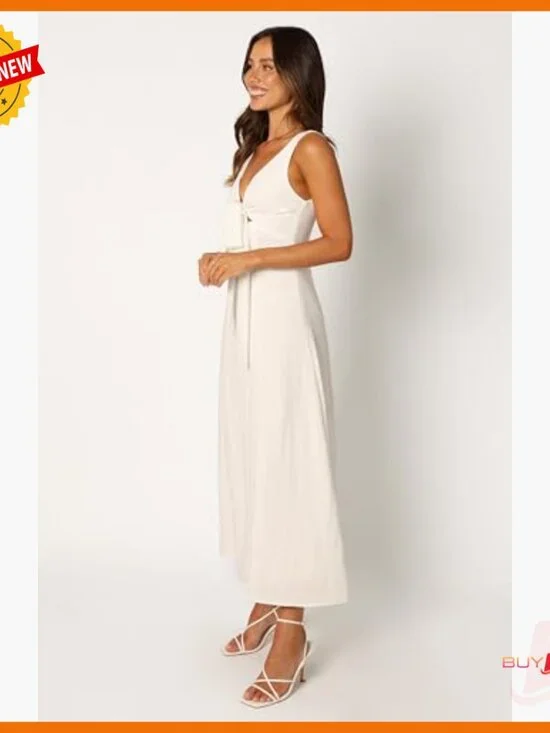 V-Neck Midi Dress with Cut-Out Detail and Front Bust Tie - Picture 3 of 7